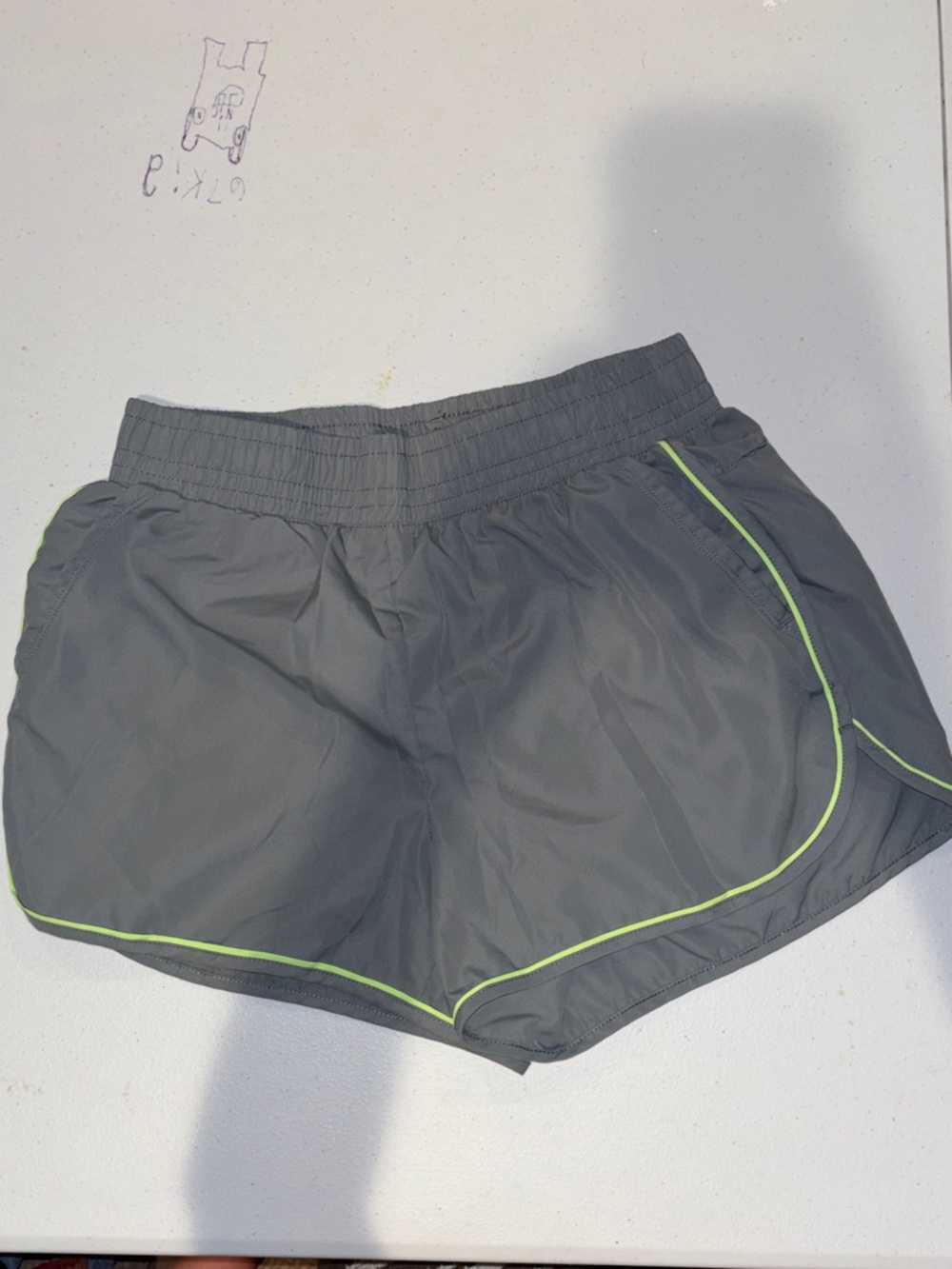 Athletic Works Gray Running Shorts with Neon Trim
